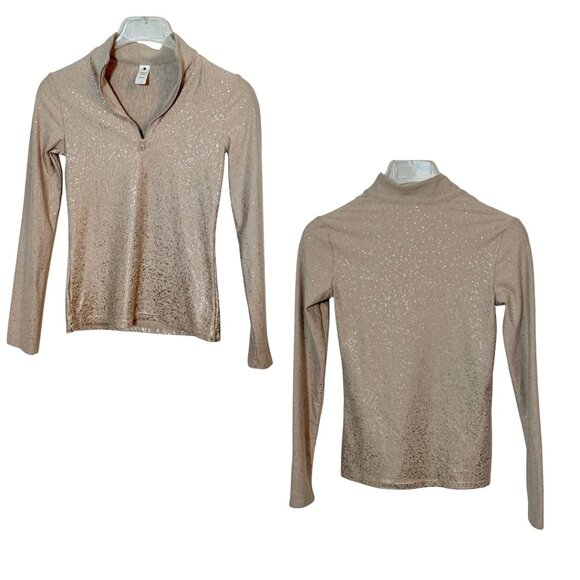 Yogalicious Pullover, Tan with Gold Metallic Pattern, SZ: XS - Picture 2 of 9
